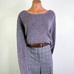 Eileen Fisher Italian Yarn Crewneck Knit Pullover Sweater Purple Fall Size L